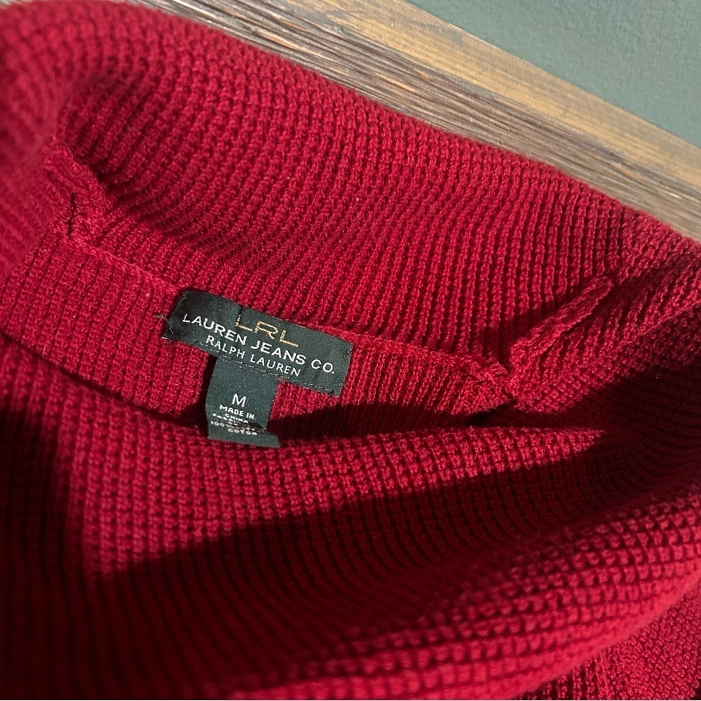 Lauren Ralph Lauren 100% Cotton Women’s Red Cowl Neck Sweater Size Medium - Picture 4 of 5